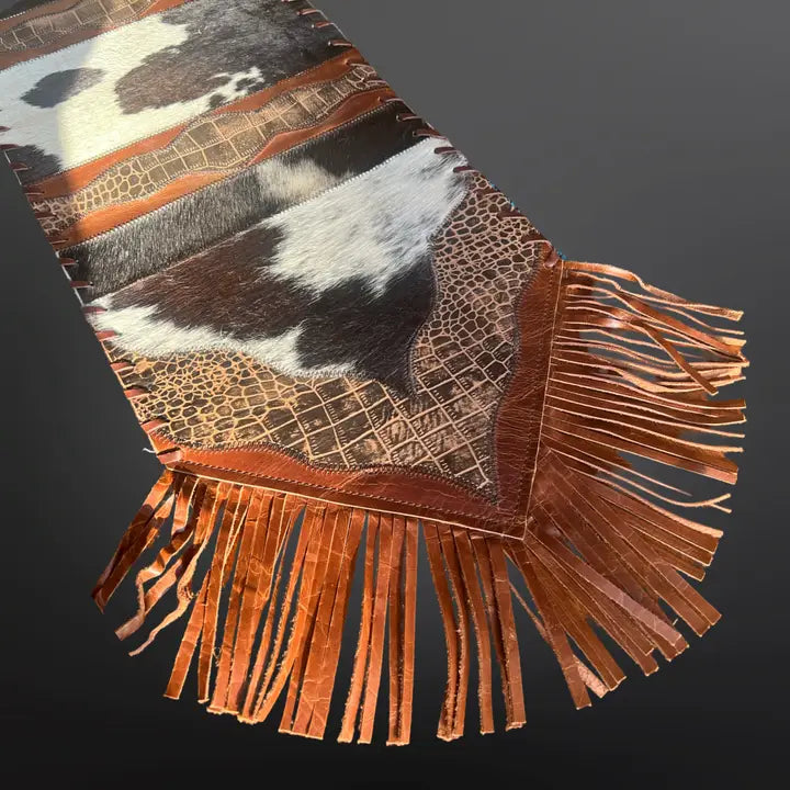 Western Cowhide Embossed Leather Table Runner