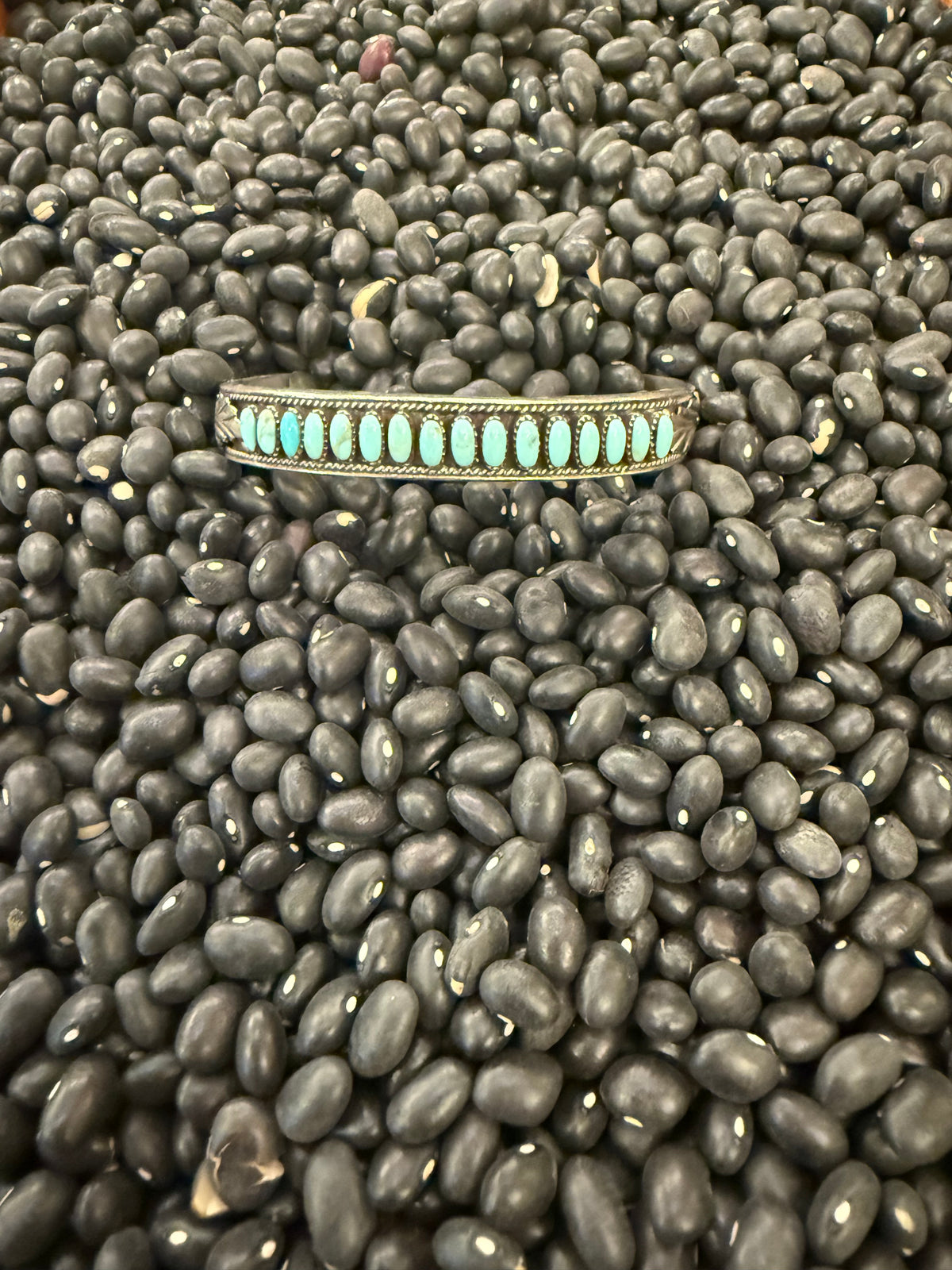 Sterling and Turquoise Flower Stamped Cuff