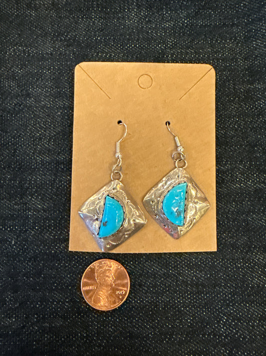 Sterling Square and Turquoise Half Moon Earrings