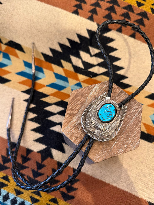 Turquoise and Intricate Sterling Silver Bolo Tie