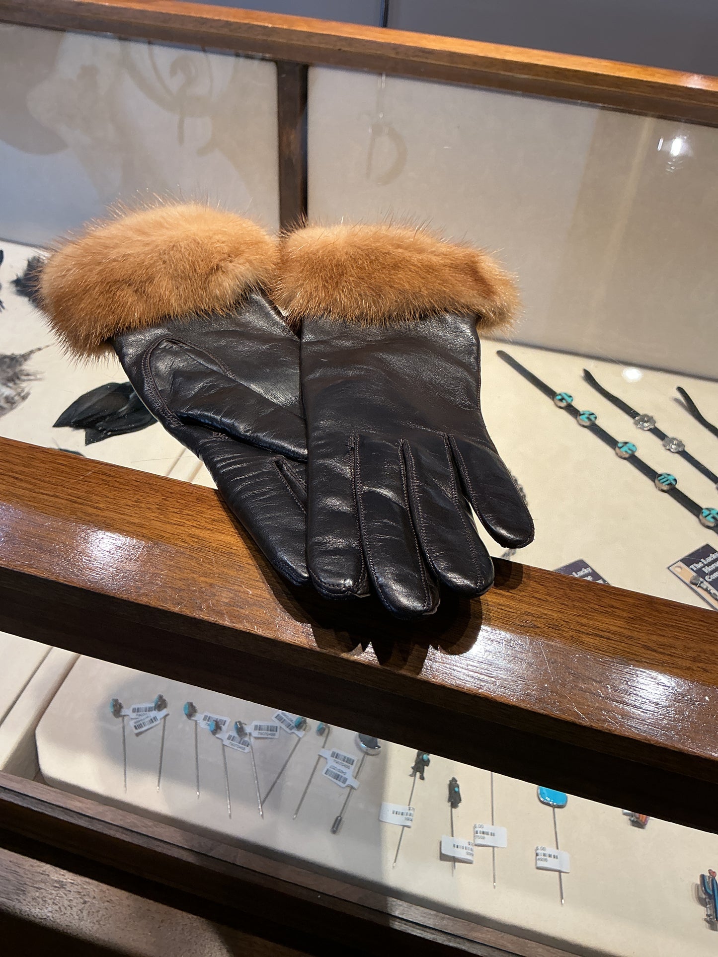Leather/Mink Gloves - Whiskey