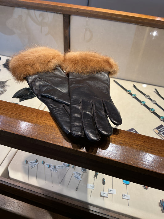 Leather/Mink Gloves - Whiskey