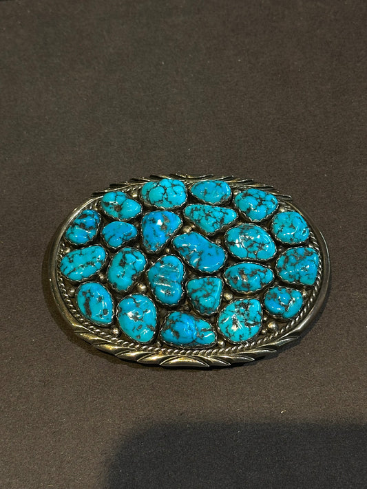 Clustered Morenci Turquoise and Sterling Belt Buckle