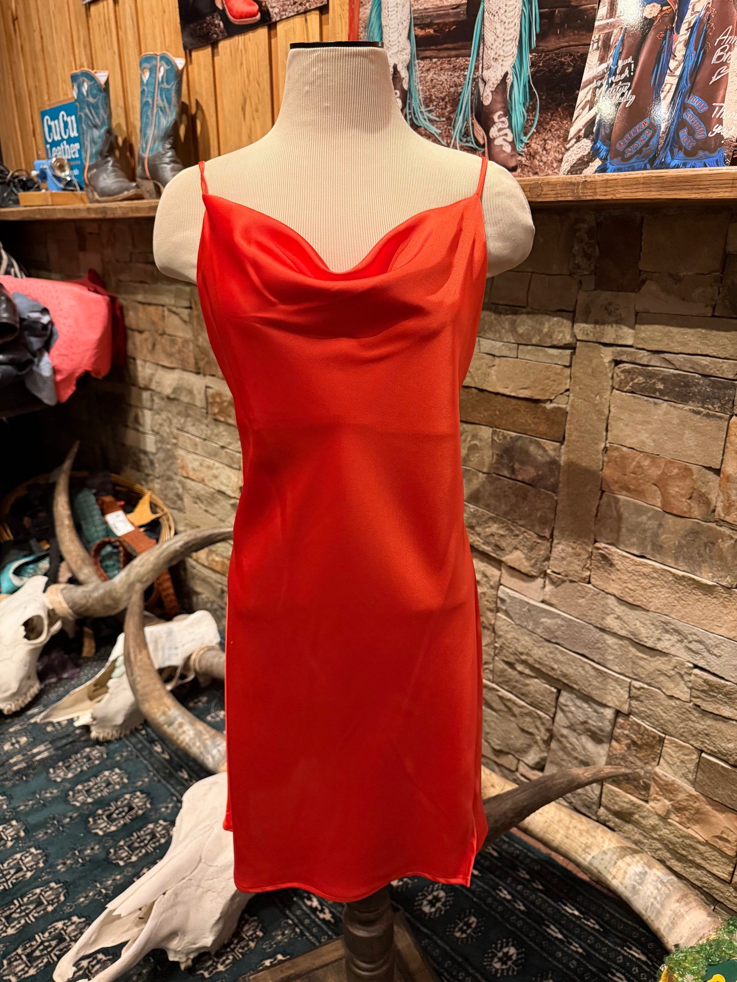 Short Satin Slip Dress - Orange