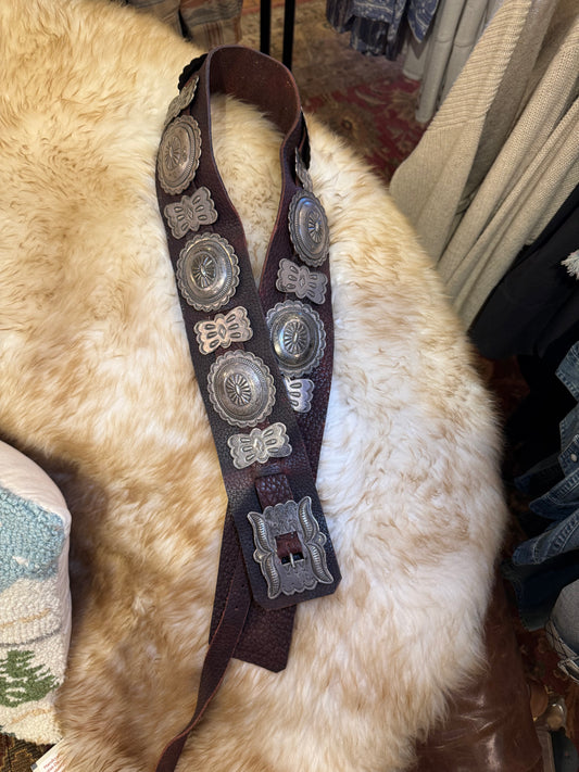 Sterling Silver Concho Belt on Buffalo Leather By Roger Skeet
