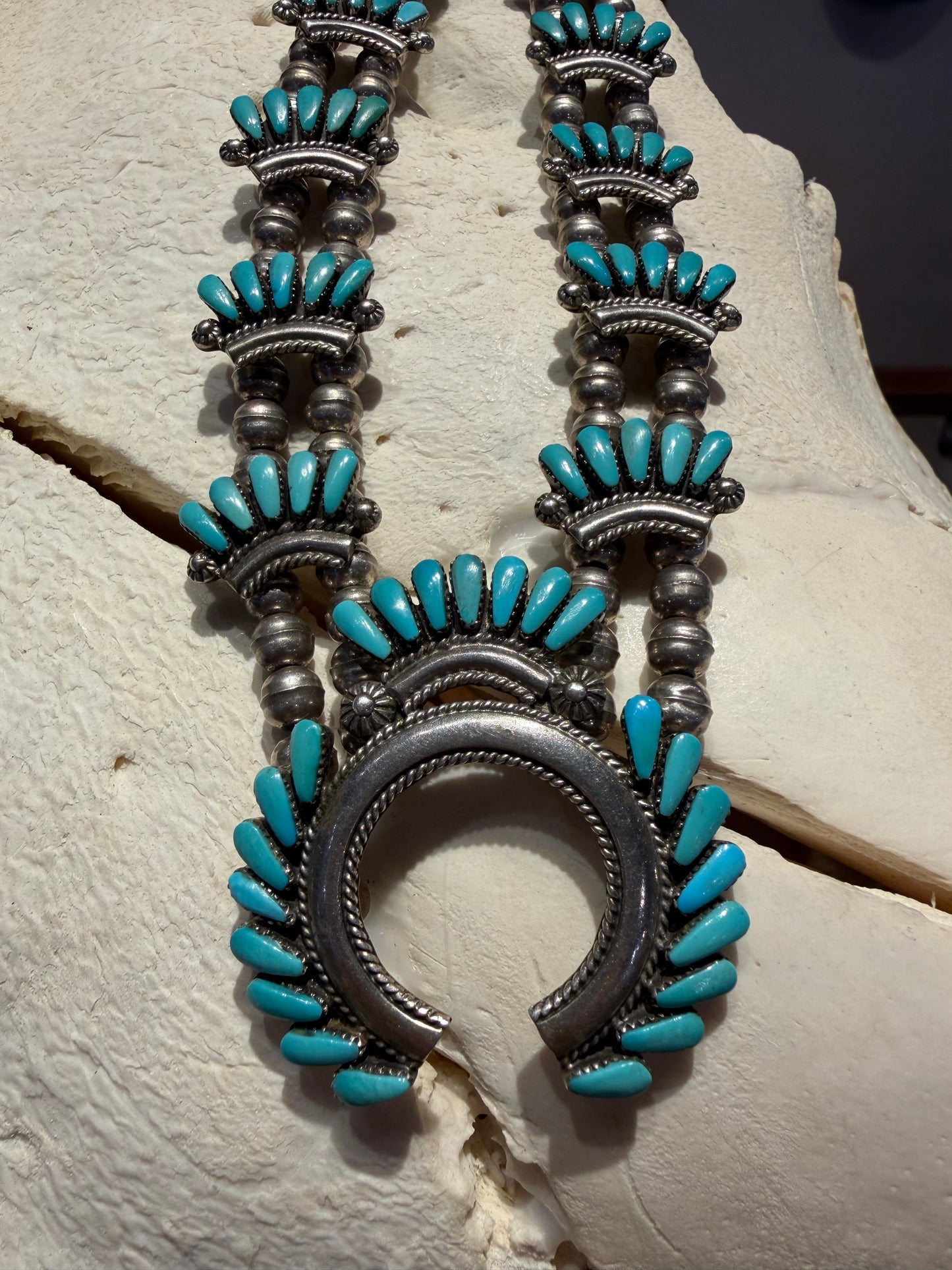 Vintage Navajo Turquoise Squash Blossom Necklace