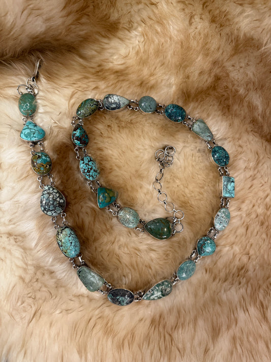 Artisan-Style Linked Turquoise and Chrysoprase Belt