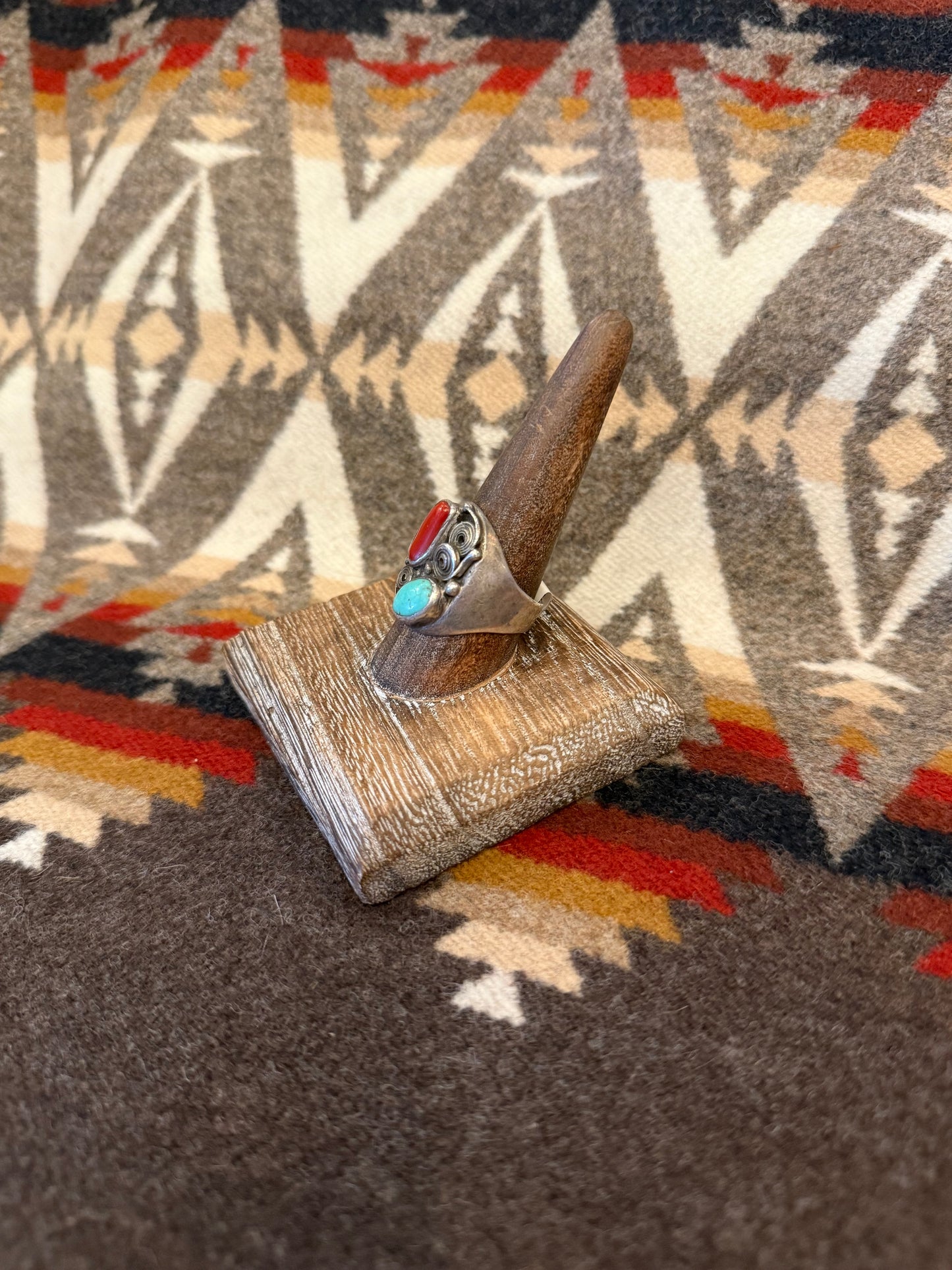 Bisbee Coral and Turquoise Ring
