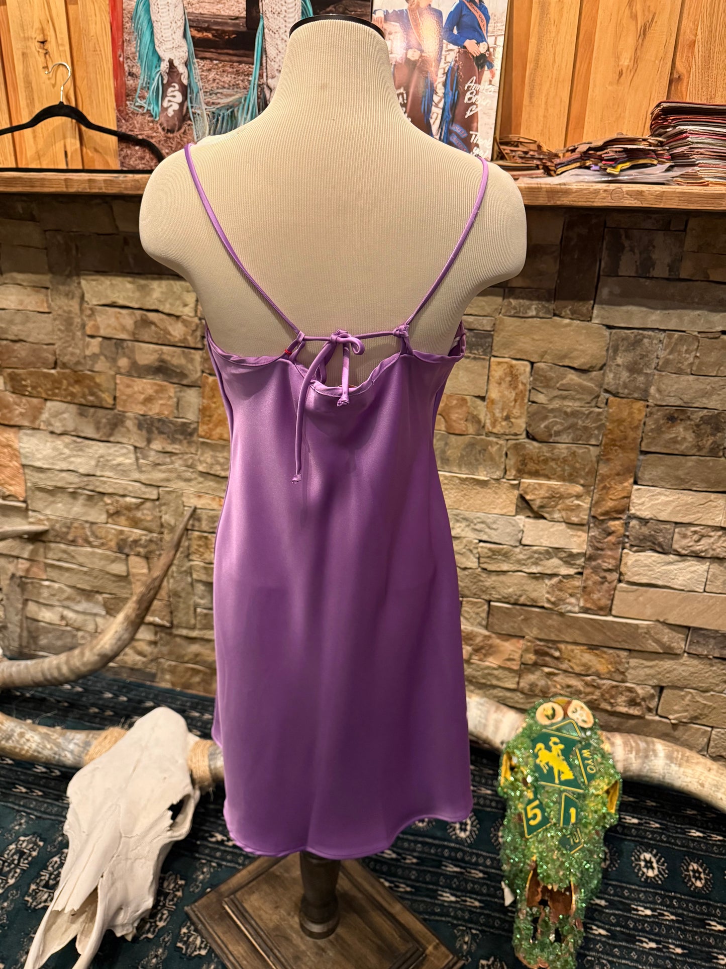 Short Satin Slip Dress - Neon Lavender
