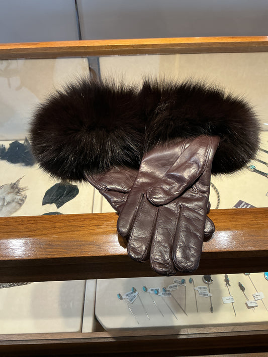 Leather/Fox Gloves - Brown