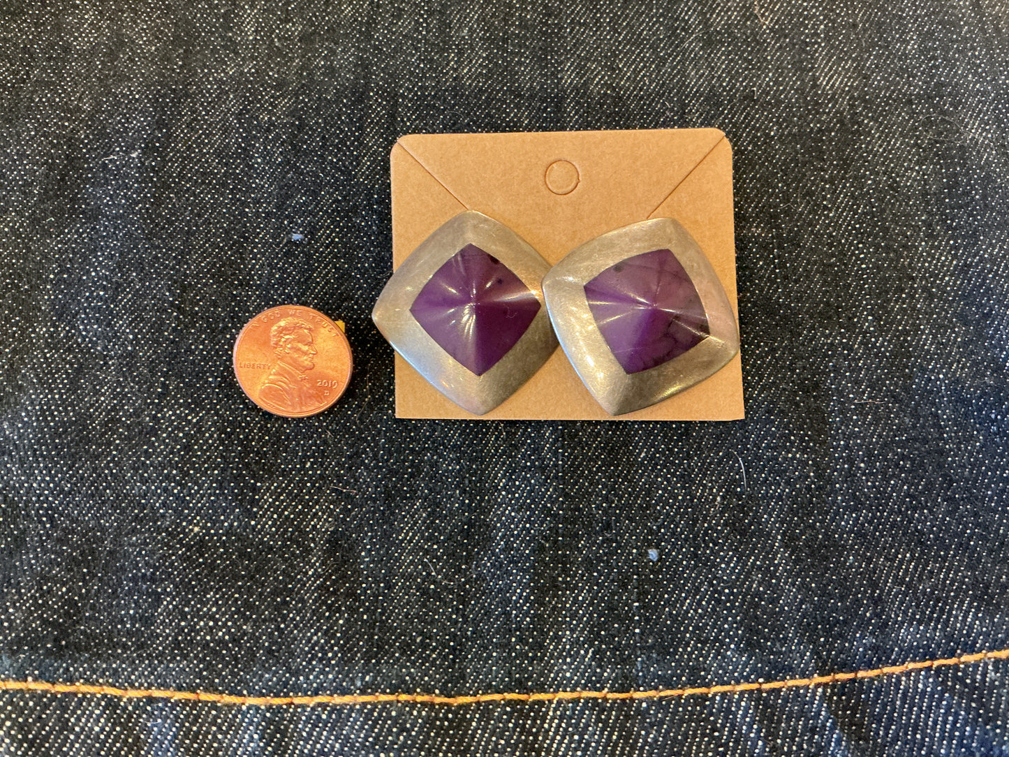 Taxco Mexico Purple Stone Statement Earrings
