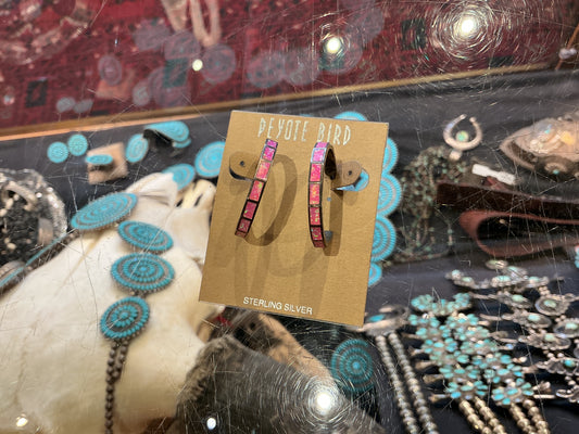 Pink Opal Tile Hoop Earrings