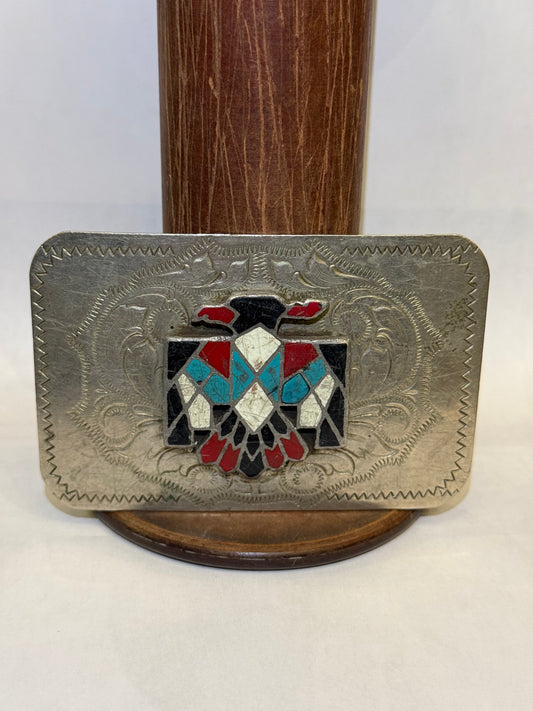 Turquoise Inlaid Thunderbird Belt Buckle