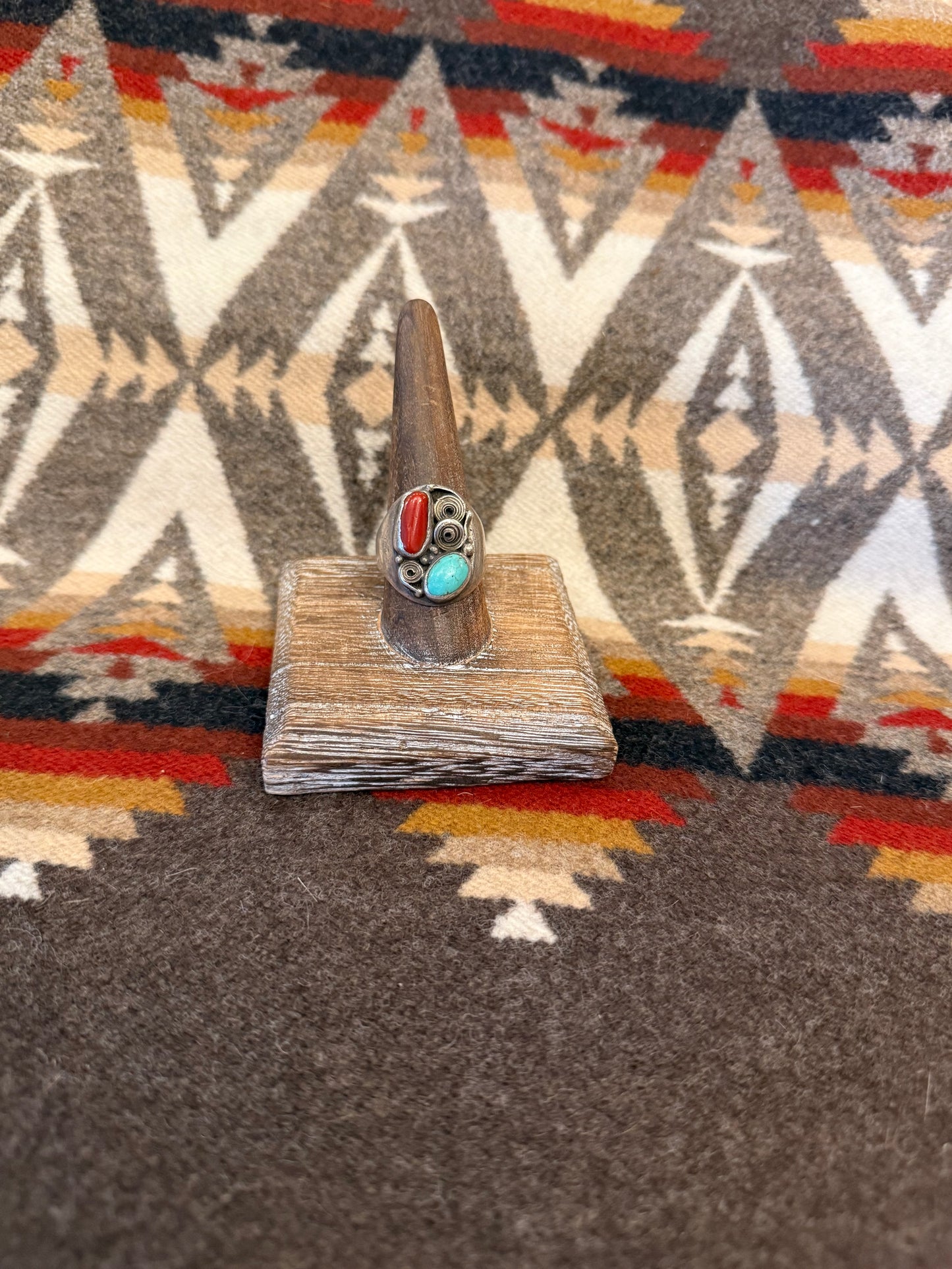 Bisbee Coral and Turquoise Ring