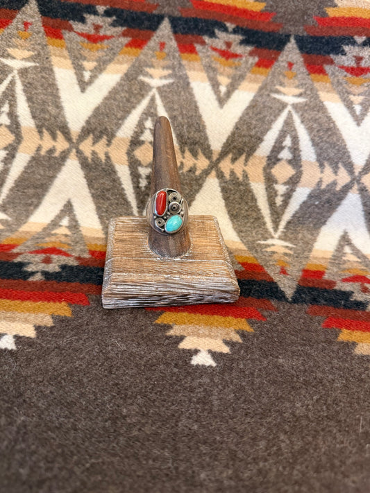 Bisbee Coral and Turquoise Ring