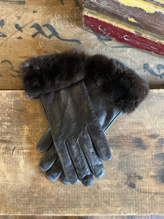 Leather/Mink Gloves - Mahogany