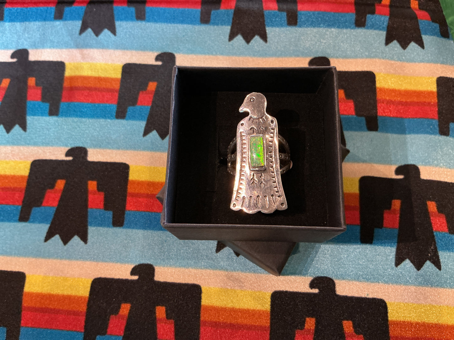 Falcon Shield Ring - Green Opal