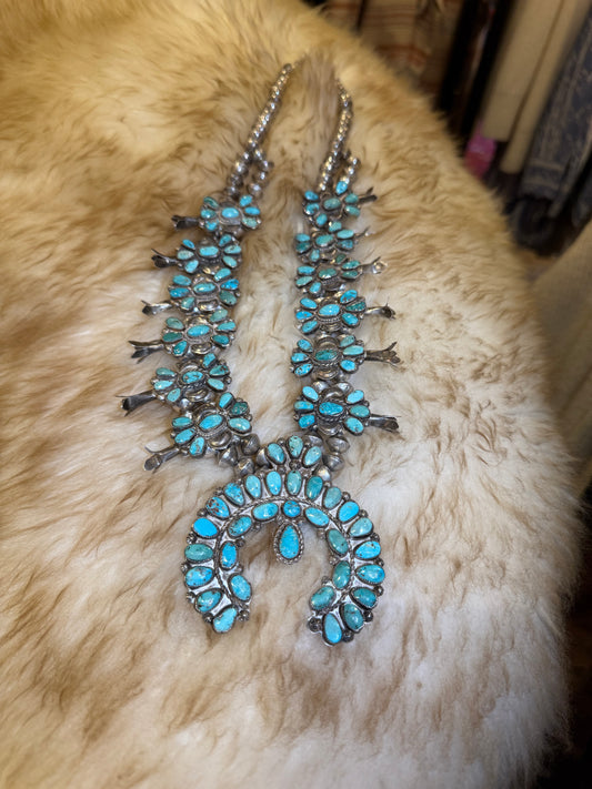 Vintage Cluster Turquoise Four Petaled Squash Blossom
