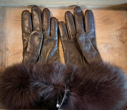 Leather/Fox Gloves - Brown