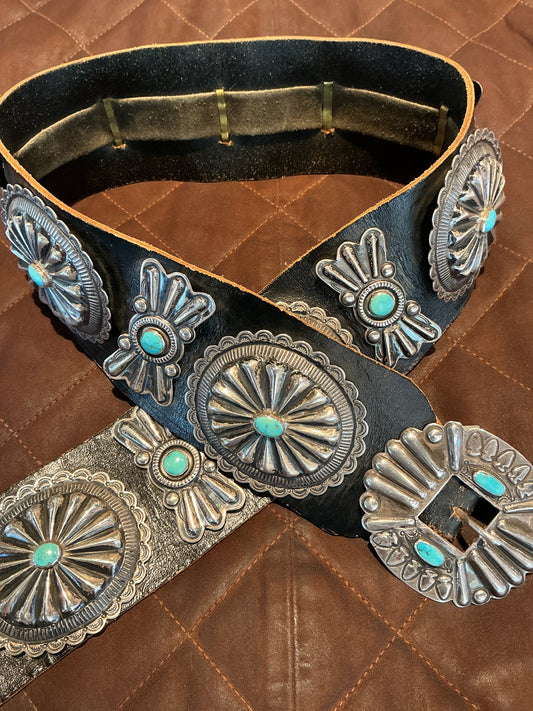 Circle Buckle Wide Concho With Turquoise and Sterling