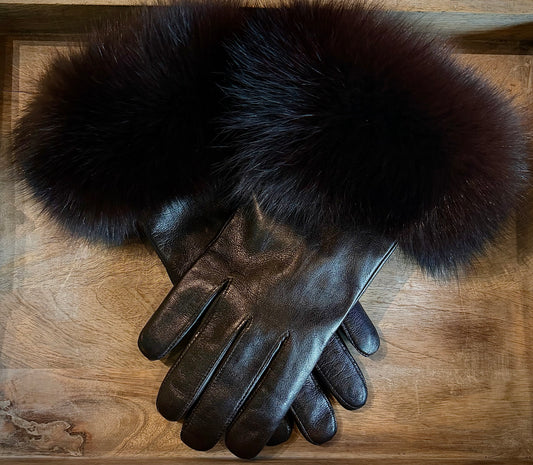Leather/Fox Gloves - Brown