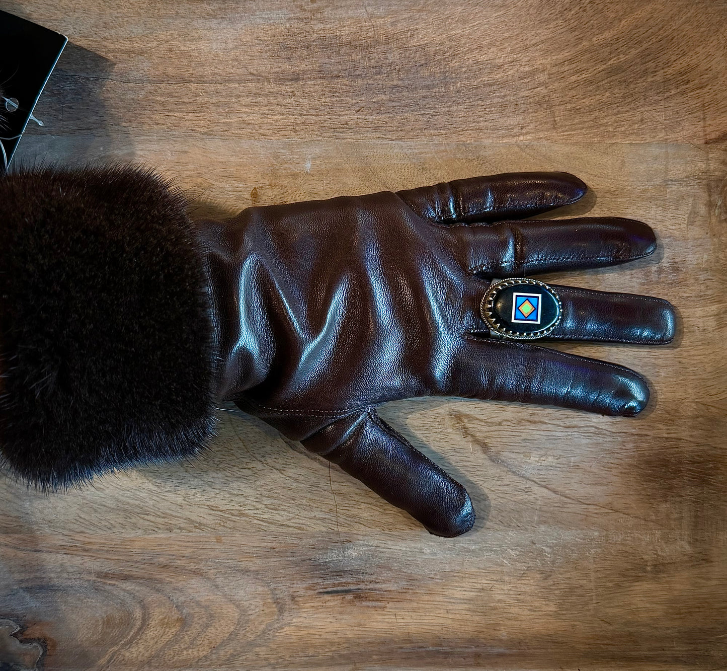 Leather/Mink Gloves - Mahogany