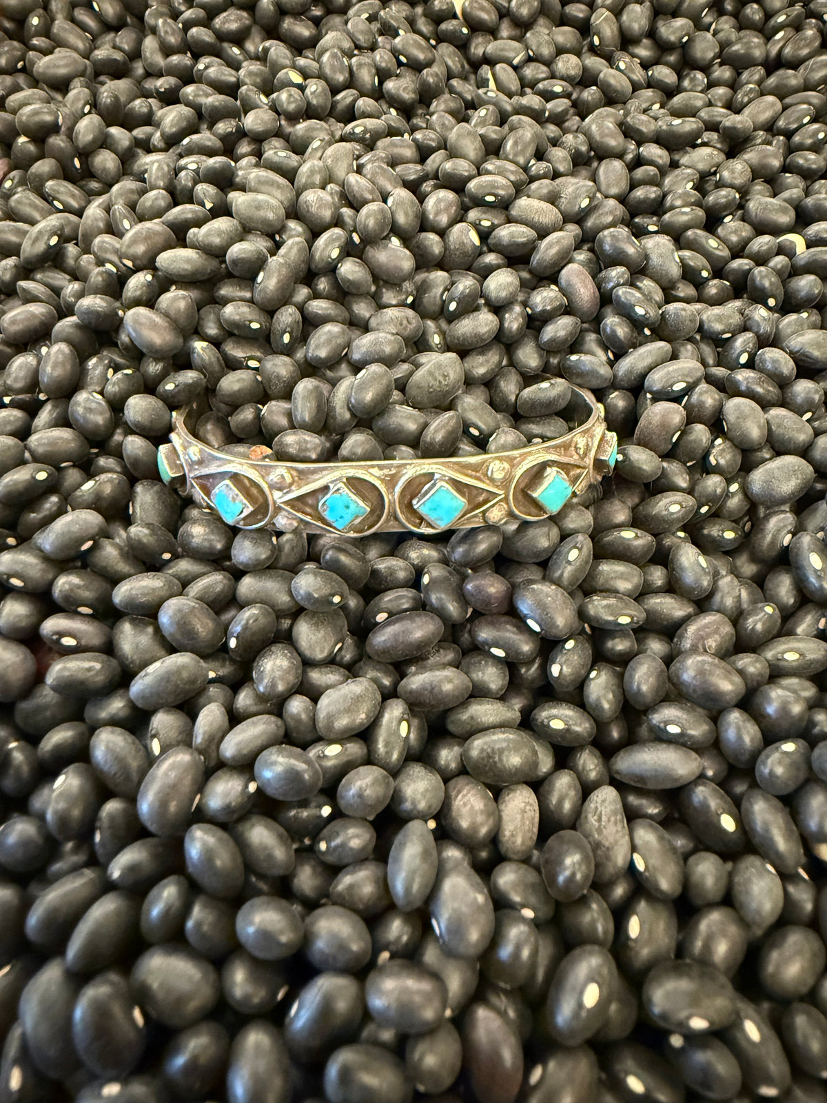 Multi-Stone Geometric Turquoise and Sterling Cuff