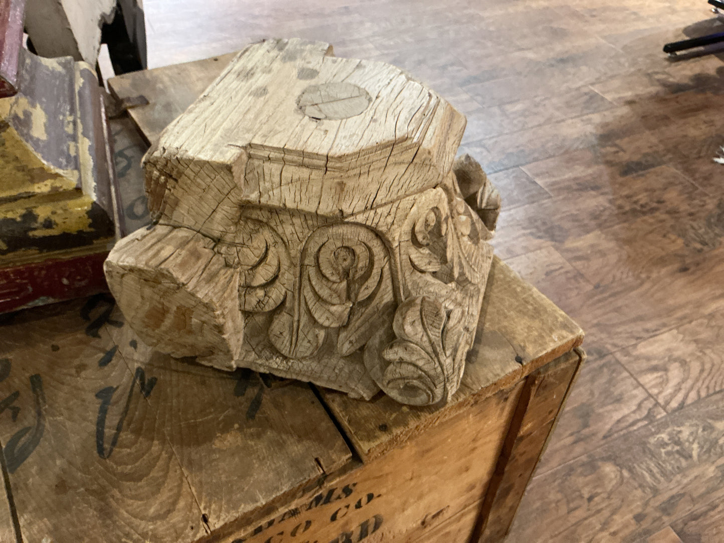 Antique Indian Wooden Pillar Base Candle Holder