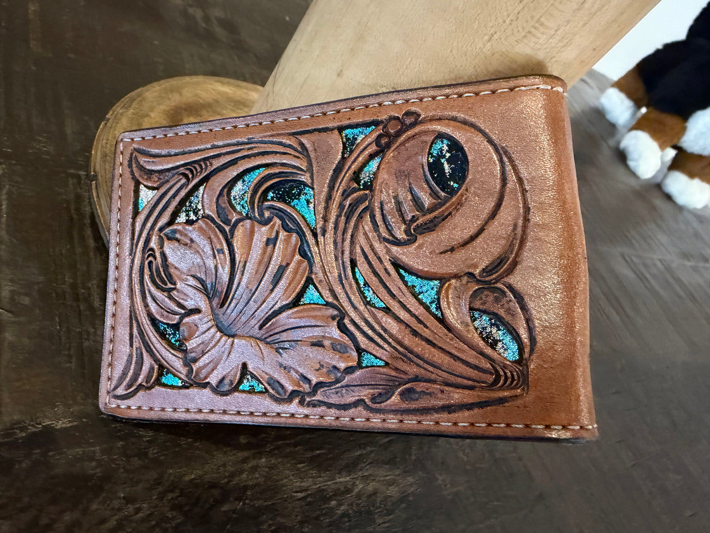 BarX Wallet - Basketweave Tooling w/ Turquoise inlay
