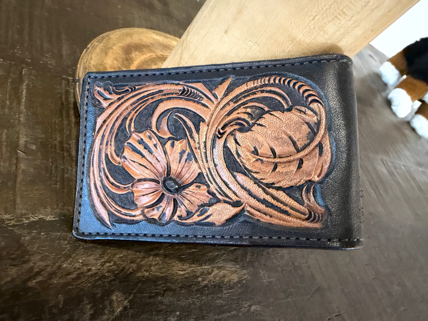 BarX Wallet - Dark Brown w/ Tooled Leaves