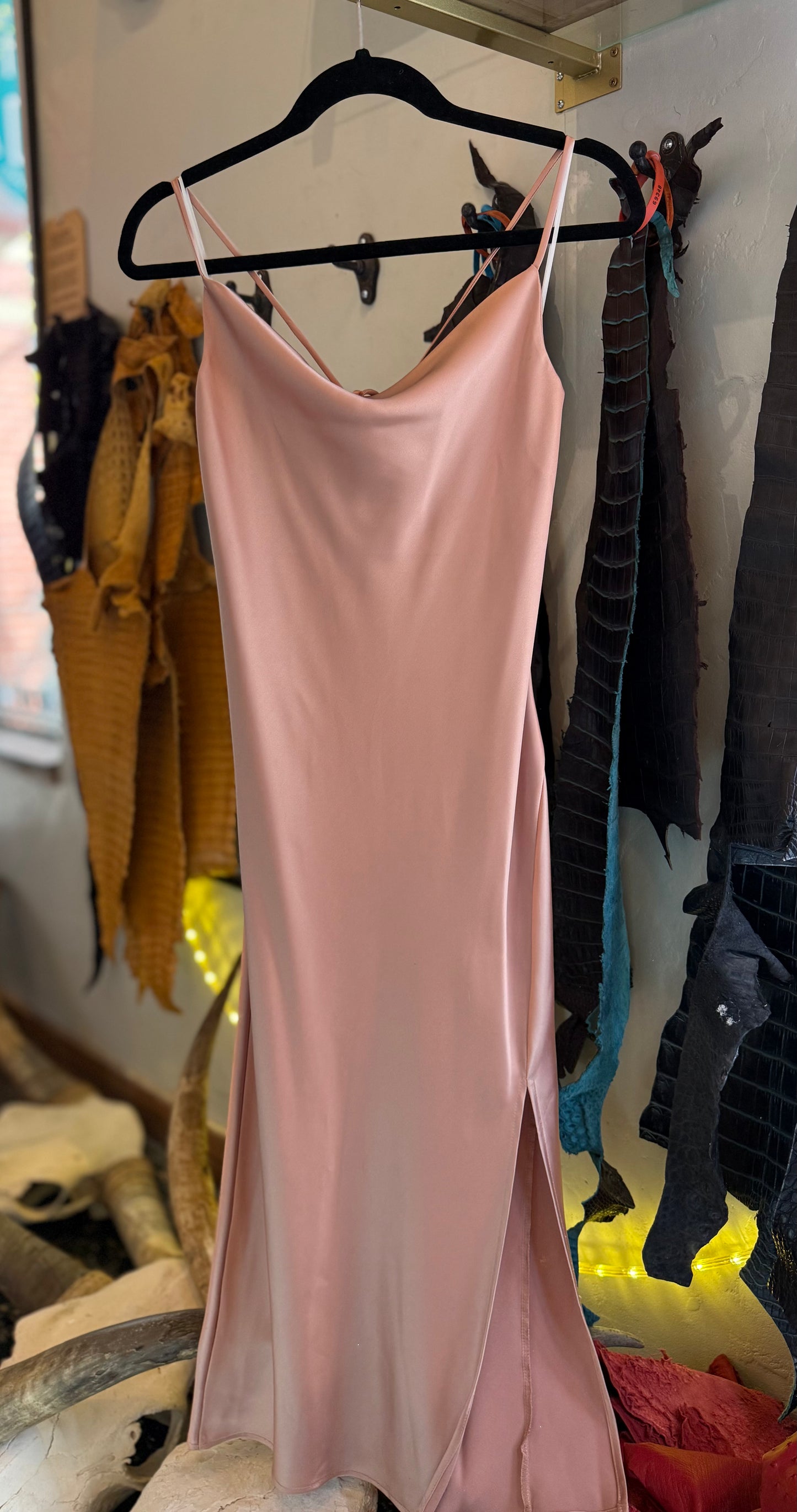 Midi Satin Slip Dress with Slit