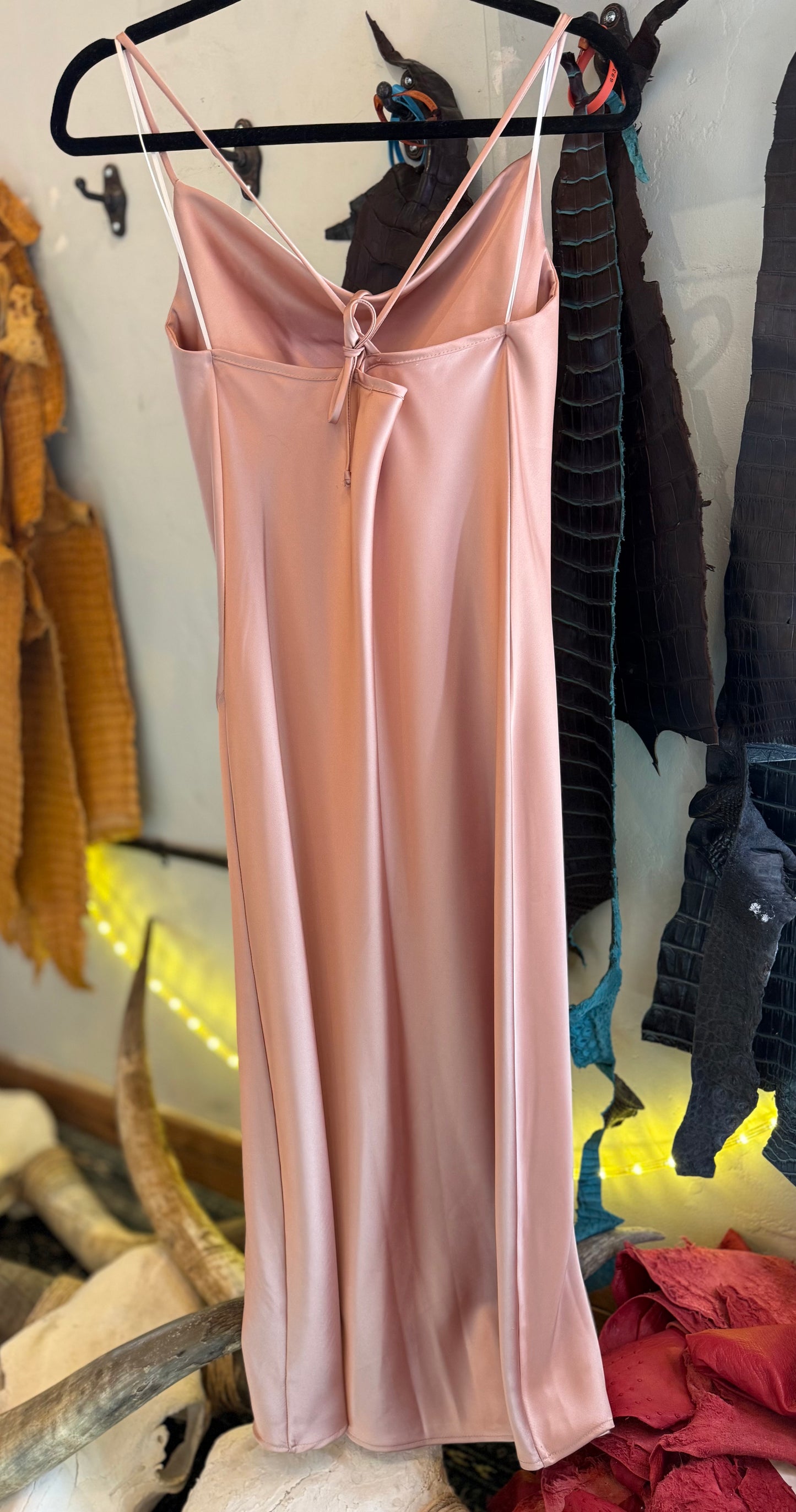 Midi Satin Slip Dress with Slit