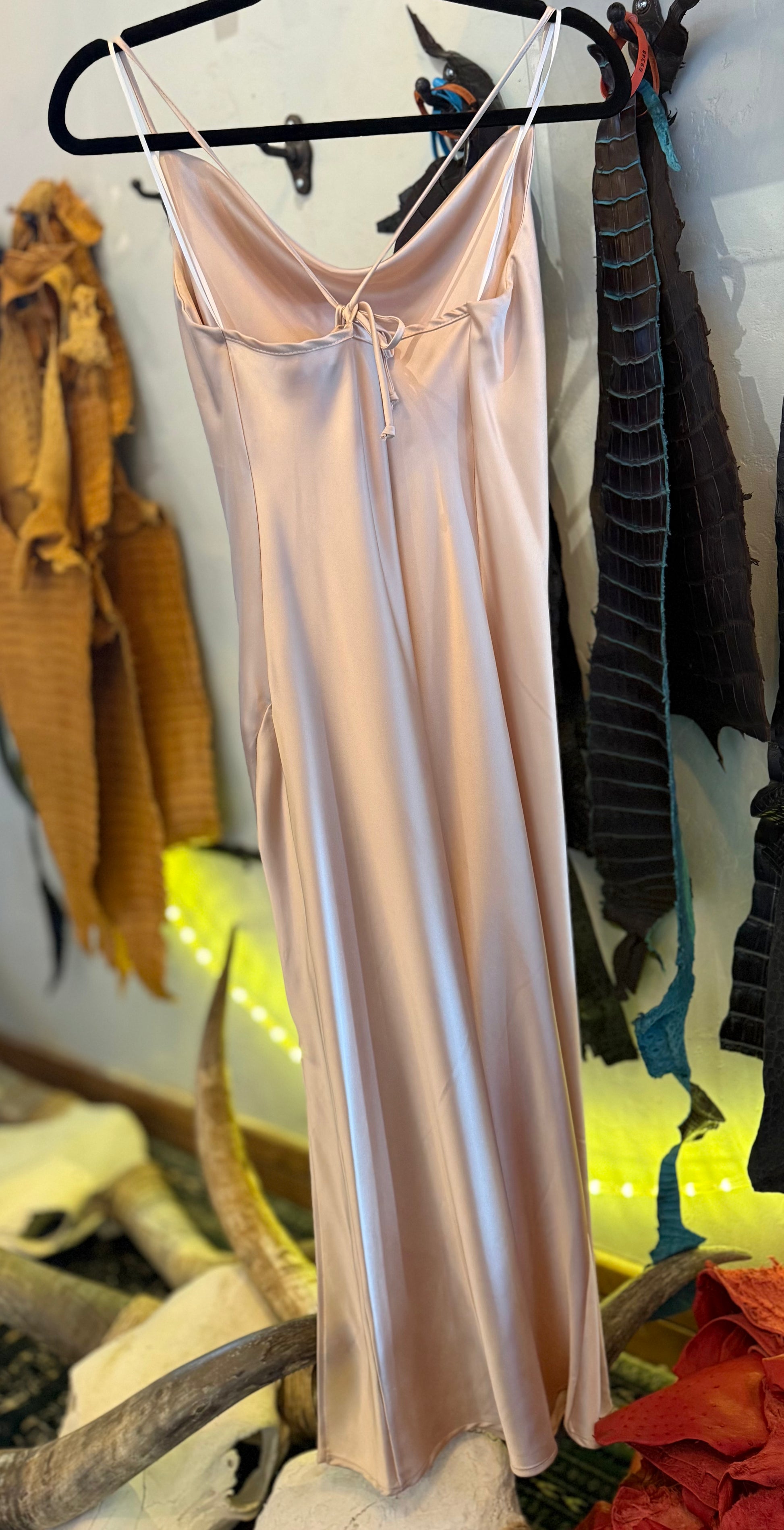 slip dress with slit Satin Slip Dress with Slit