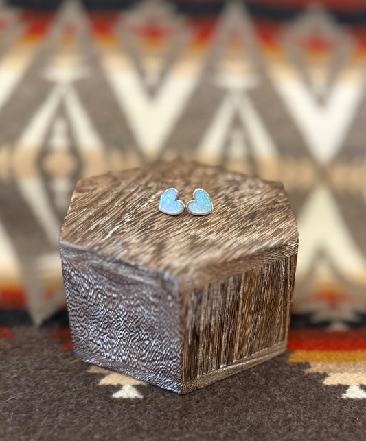 Heart Blue Opal Post Earrings