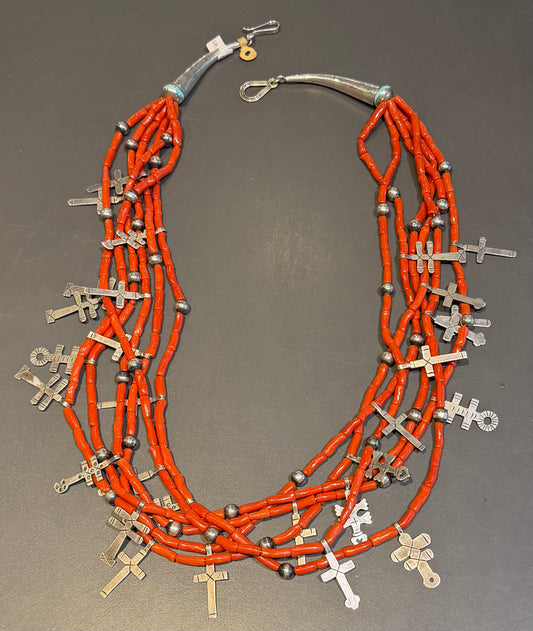 Necklace- Coral w/dragonfly 6 strand Federico Jimenez