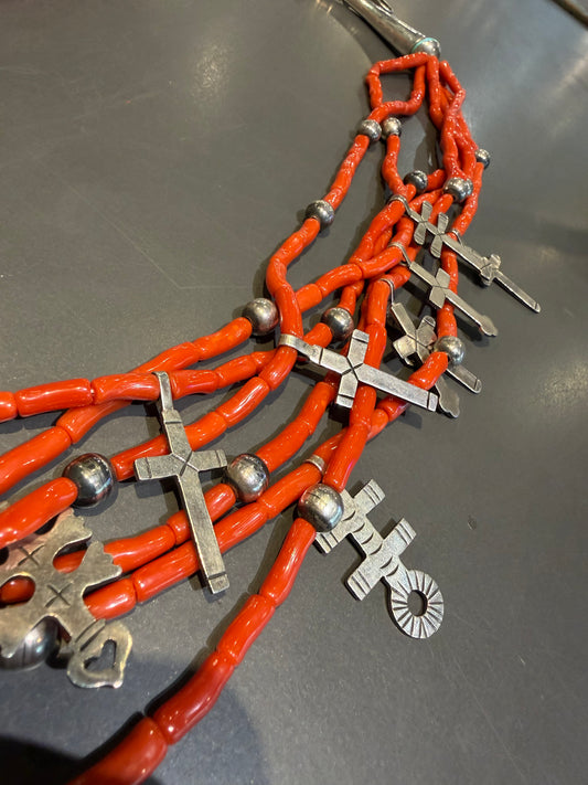 Necklace- Coral w/dragonfly 6 strand Federico Jimenez
