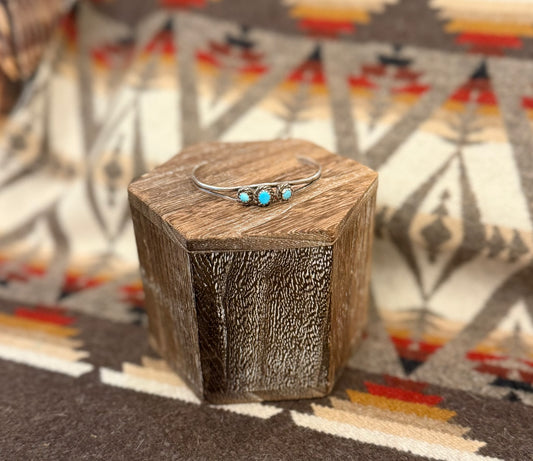 Vintage Navajo Three Turquoise Cabochons Set in Sawtooth Bezels Cuff