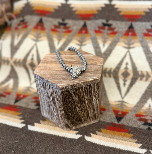 Necklace- Bison Skull & Navajo Pearls 16"