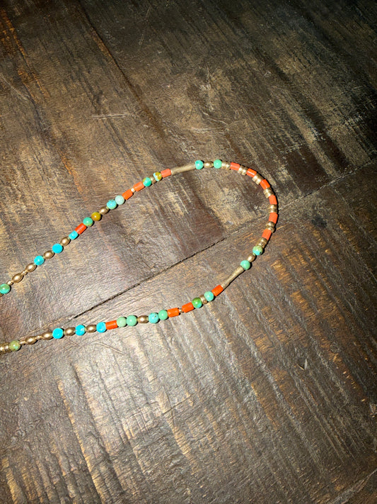 Coral Gold Turquoise Beaded Hat Band