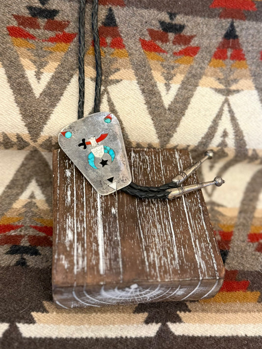 Turquoise, Coral, Onyx, & White Opal Bolo Tie