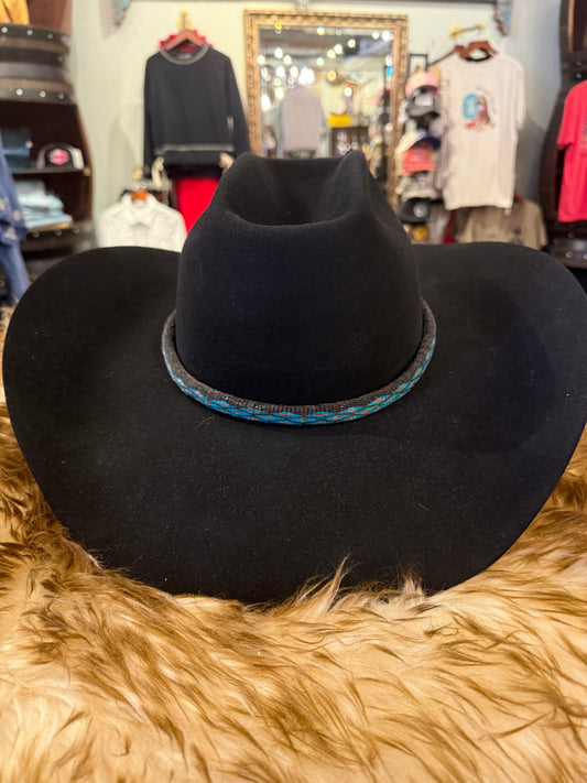 Turquoise & Black Diamond Hitched Horsehair Hatband