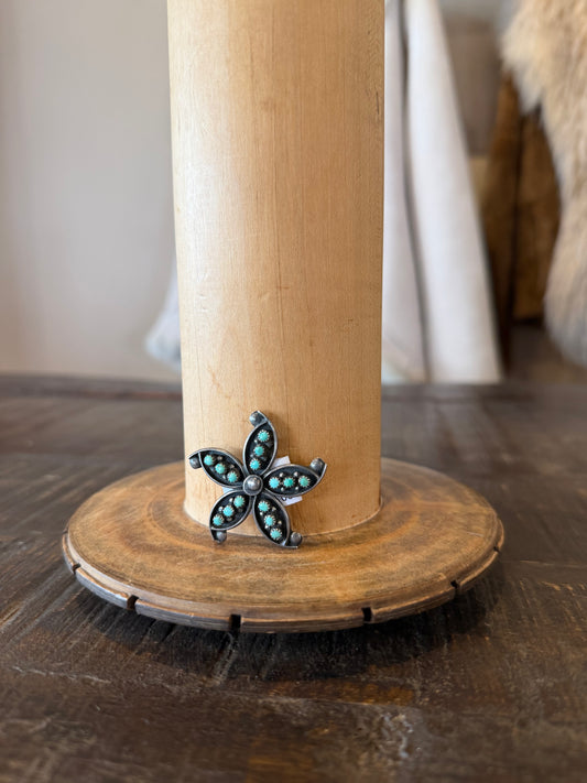 Pin - Vintage Zuni Point Turquoise Flower