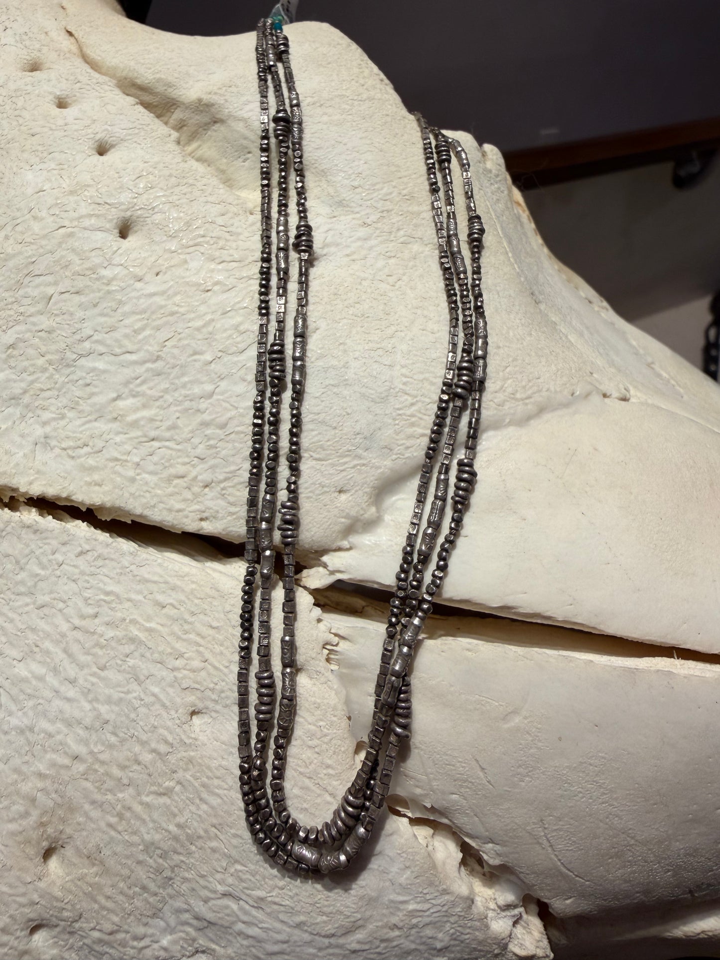 Navajo Pearl Hand Tooled Sterling Silver Beaded Necklace
