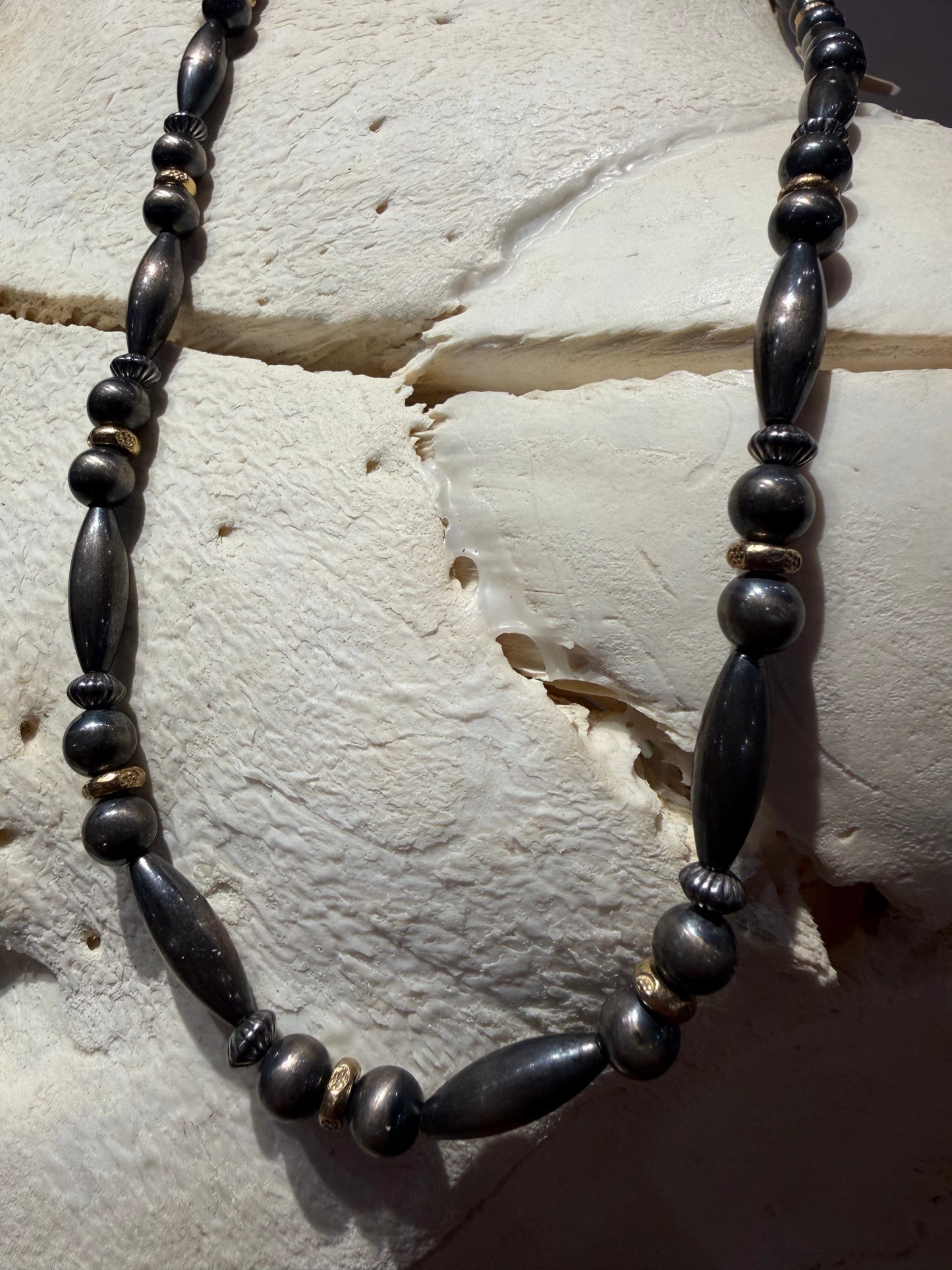 Navajo Pearl Torpedo with Gold Bead Necklace