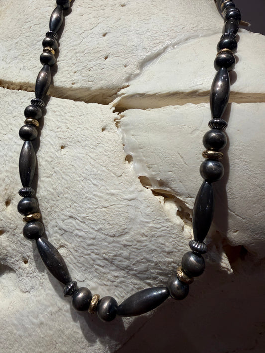 Navajo Pearl Torpedo with Gold Bead Necklace