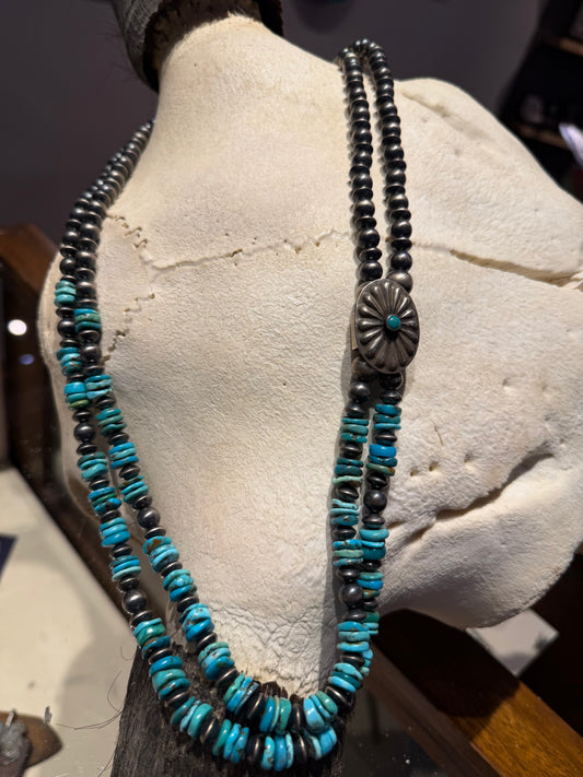 Necklace- Two strand Navajo Pearls and Turquoise