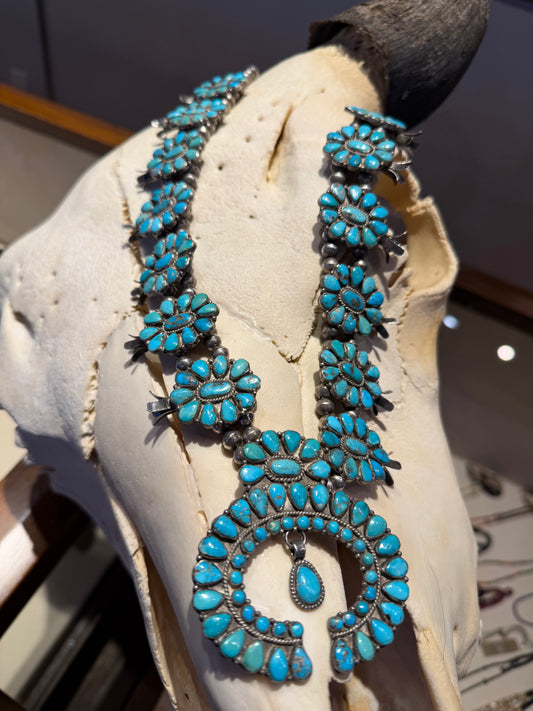 1930's Vintage Zuni Turquoise Squash Necklace