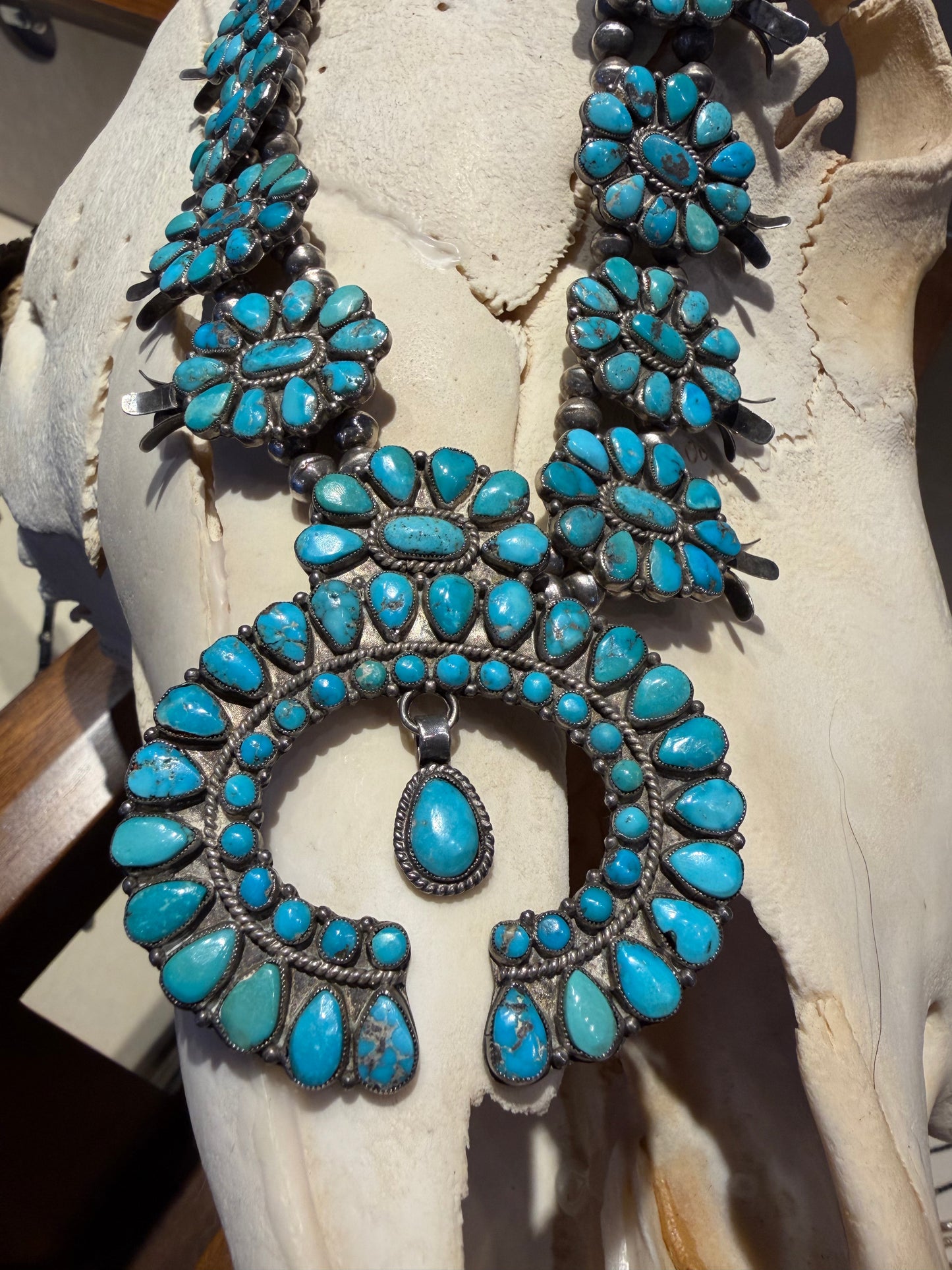 1930's Vintage Zuni Turquoise Squash Necklace