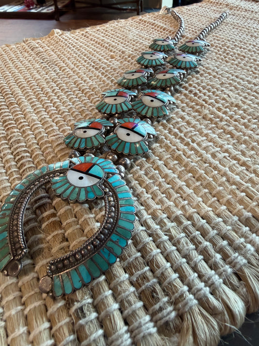 Vintage 1950's Zuni Inlay Squash Necklace