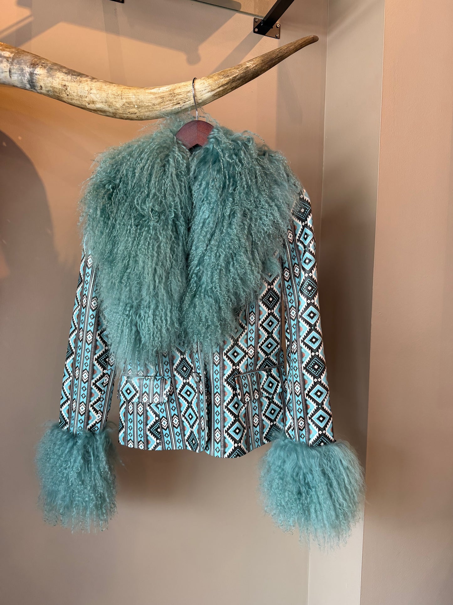Turquoise Printed Lamb Jacket
